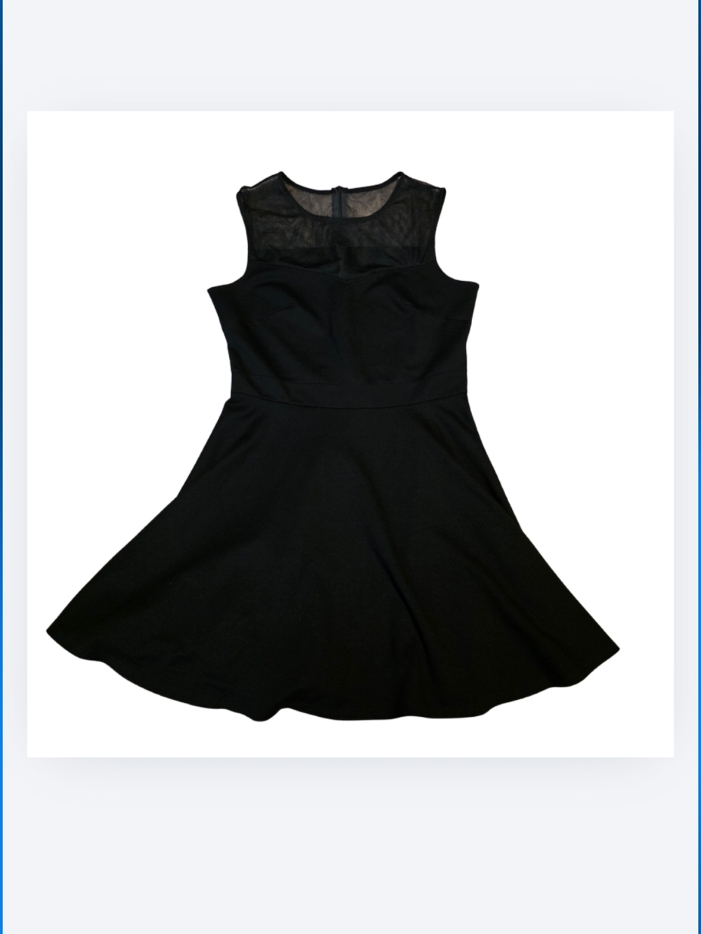 Black Fit & Flare Dress Mesh Yoke XL Goth Minimalist Skater Dress